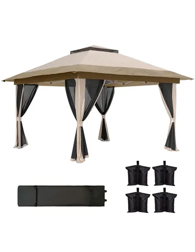 Outsunny 3.6 x 3.6m Pop-Up Gazebo, with Accessories - Beige