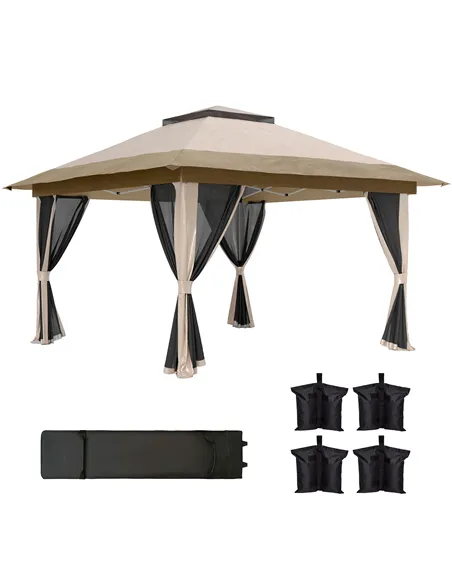 Outsunny 3.6 x 3.6m Pop-Up Gazebo, with Accessories - Beige