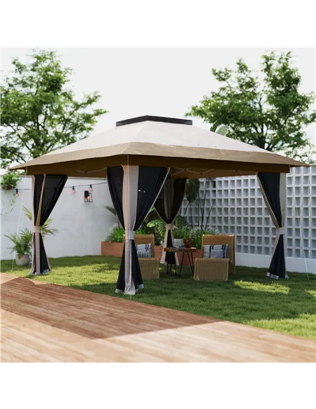 Outsunny 3.6 x 3.6m Pop-Up Gazebo, with Accessories - Beige