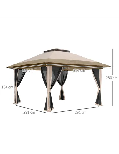 Outsunny 3.6 x 3.6m Pop-Up Gazebo, with Accessories - Beige