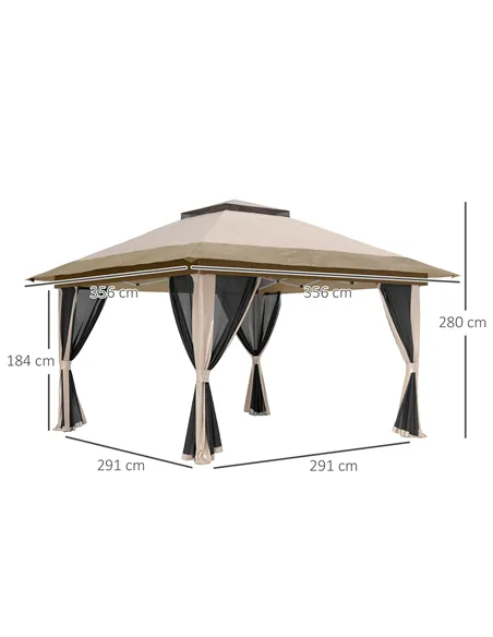 Outsunny 3.6 x 3.6m Pop-Up Gazebo, with Accessories - Beige