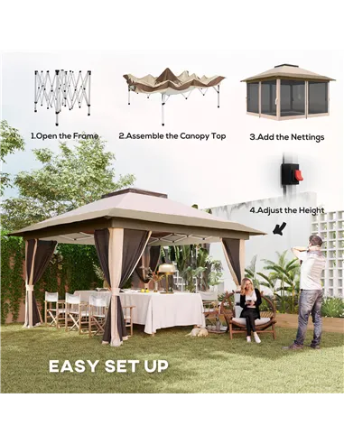 Outsunny 3.6 x 3.6m Pop-Up Gazebo, with Accessories - Beige