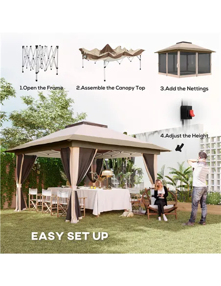 Outsunny 3.6 x 3.6m Pop-Up Gazebo, with Accessories - Beige