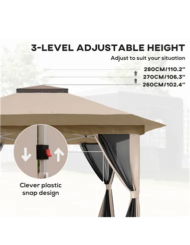 Outsunny 3.6 x 3.6m Pop-Up Gazebo, with Accessories - Beige
