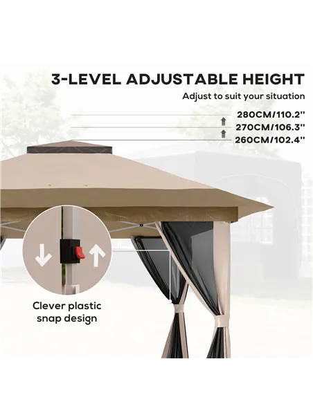 Outsunny 3.6 x 3.6m Pop-Up Gazebo, with Accessories - Beige