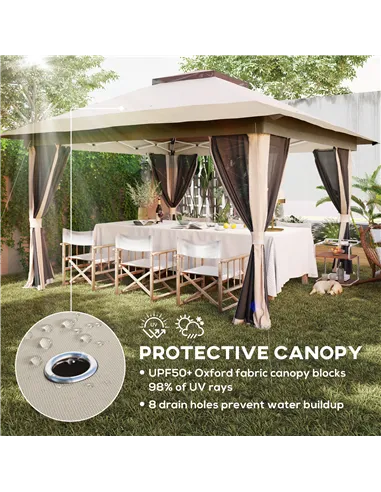 Outsunny 3.6 x 3.6m Pop-Up Gazebo, with Accessories - Beige