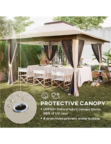 Outsunny 3.6 x 3.6m Pop-Up Gazebo, with Accessories - Beige