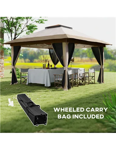 Outsunny 3.6 x 3.6m Pop-Up Gazebo, with Accessories - Beige