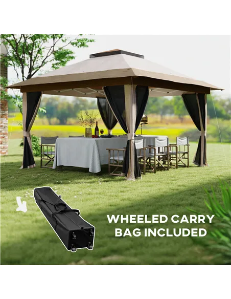 Outsunny 3.6 x 3.6m Pop-Up Gazebo, with Accessories - Beige