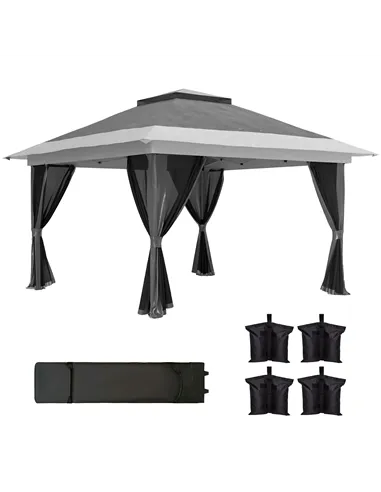 Outsunny 3.6 x 3.6m Pop-Up Gazebo, with Accessories - Grey