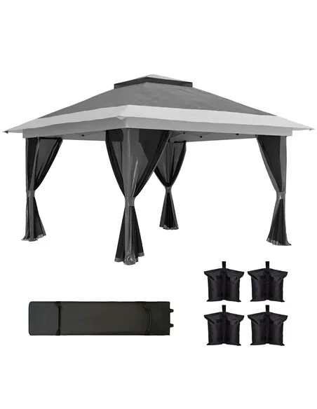 Outsunny 3.6 x 3.6m Pop-Up Gazebo, with Accessories - Grey