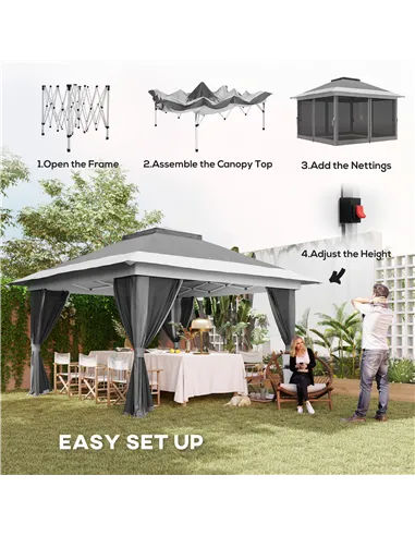 Outsunny 3.6 x 3.6m Pop-Up Gazebo, with Accessories - Grey