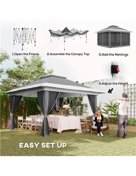 Outsunny 3.6 x 3.6m Pop-Up Gazebo, with Accessories - Grey