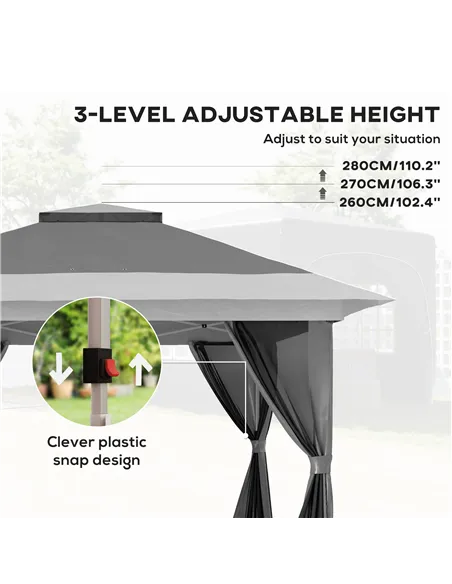 Outsunny 3.6 x 3.6m Pop-Up Gazebo, with Accessories - Grey