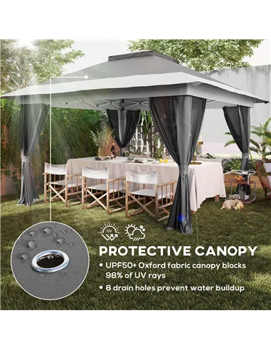 Outsunny 3.6 x 3.6m Pop-Up Gazebo, with Accessories - Grey