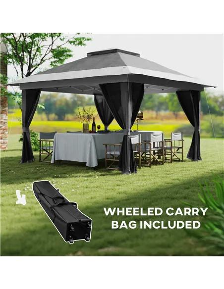 Outsunny 3.6 x 3.6m Pop-Up Gazebo, with Accessories - Grey