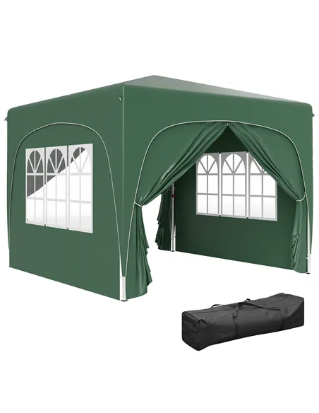 Outsunny 3 x 3m Pop-Up Gazebo Shelter, with Accessories - Dark Green