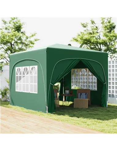 Outsunny 3 x 3m Pop-Up Gazebo Shelter, with Accessories - Dark Green