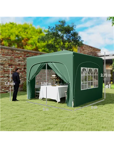 Outsunny 3 x 3m Pop-Up Gazebo Shelter, with Accessories - Dark Green
