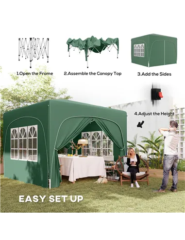 Outsunny 3 x 3m Pop-Up Gazebo Shelter, with Accessories - Dark Green