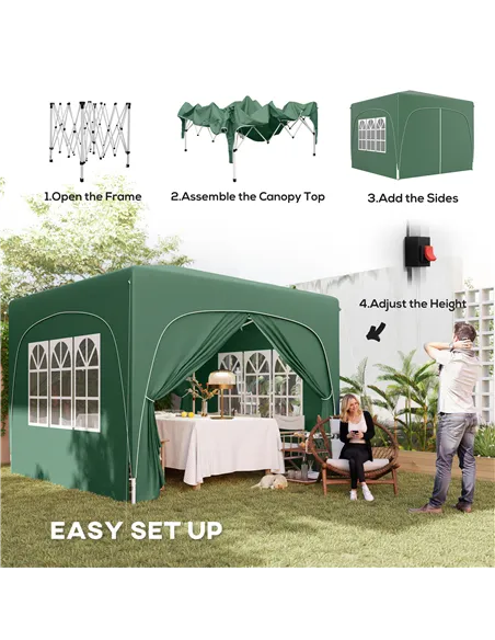 Outsunny 3 x 3m Pop-Up Gazebo Shelter, with Accessories - Dark Green