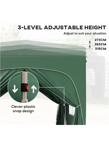 Outsunny 3 x 3m Pop-Up Gazebo Shelter, with Accessories - Dark Green