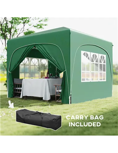 Outsunny 3 x 3m Pop-Up Gazebo Shelter, with Accessories - Dark Green