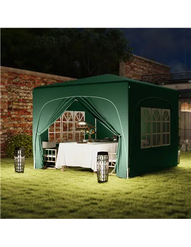 Outsunny 3 x 3m Pop-Up Gazebo Shelter, with Accessories - Dark Green