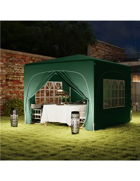 Outsunny 3 x 3m Pop-Up Gazebo Shelter, with Accessories - Dark Green