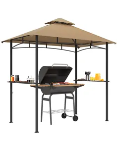 Outsunny 2.5x1.5m (8'x5') Grill Gazebo Canopy, Double Tiered Outdoor BBQ Gazebo Shelter with 2 Side Shelves for Garden, Patio, B