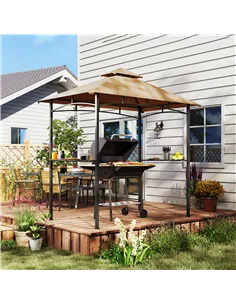 Outsunny 2.5x1.5m (8'x5') Grill Gazebo Canopy, Double Tiered Outdoor BBQ Gazebo Shelter with 2 Side Shelves for Garden, Patio, B 2