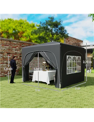 Outsunny 3 x 3m Pop-Up Gazebo Shelter, with Accessories - Black