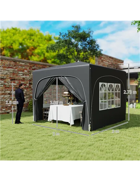 Outsunny 3 x 3m Pop-Up Gazebo Shelter, with Accessories - Black