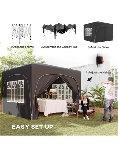 Outsunny 3 x 3m Pop-Up Gazebo Shelter, with Accessories - Black