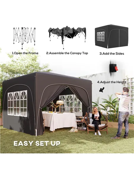 Outsunny 3 x 3m Pop-Up Gazebo Shelter, with Accessories - Black