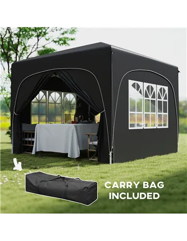 Outsunny 3 x 3m Pop-Up Gazebo Shelter, with Accessories - Black