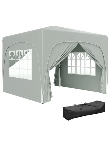 Outsunny 3 x 3m Pop-Up Gazebo Shelter, with Accessories - Light Grey