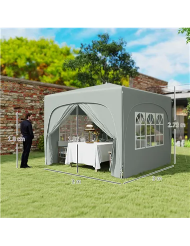 Outsunny 3 x 3m Pop-Up Gazebo Shelter, with Accessories - Light Grey
