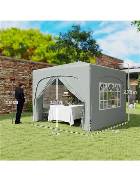 Outsunny 3 x 3m Pop-Up Gazebo Shelter, with Accessories - Light Grey
