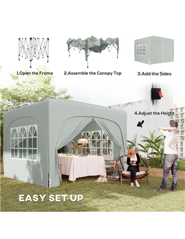 Outsunny 3 x 3m Pop-Up Gazebo Shelter, with Accessories - Light Grey