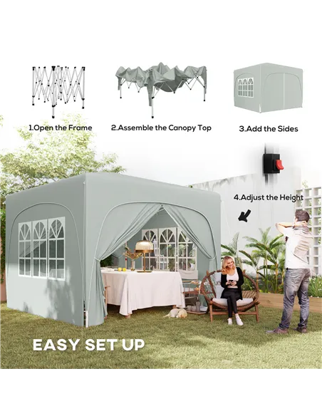 Outsunny 3 x 3m Pop-Up Gazebo Shelter, with Accessories - Light Grey