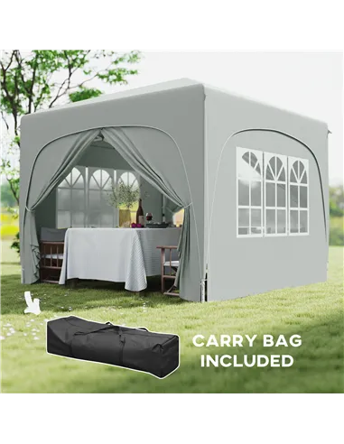Outsunny 3 x 3m Pop-Up Gazebo Shelter, with Accessories - Light Grey