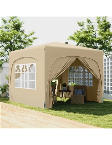 Outsunny 3 x 3m Pop-Up Gazebo Shelter, with Accessories - Sand