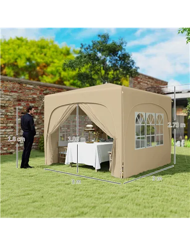 Outsunny 3 x 3m Pop-Up Gazebo Shelter, with Accessories - Sand