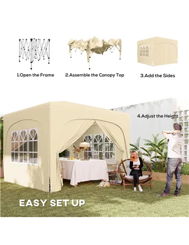 Outsunny 3 x 3m Pop-Up Gazebo Shelter, with Accessories - Sand