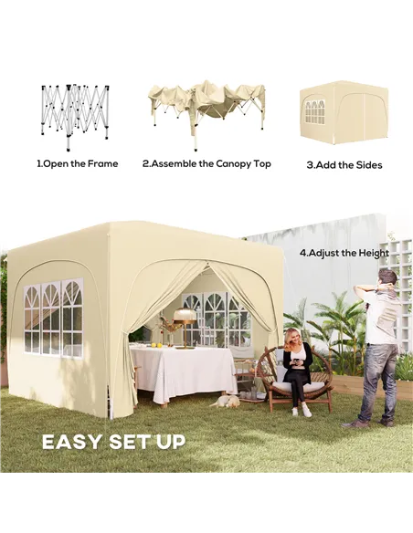 Outsunny 3 x 3m Pop-Up Gazebo Shelter, with Accessories - Sand