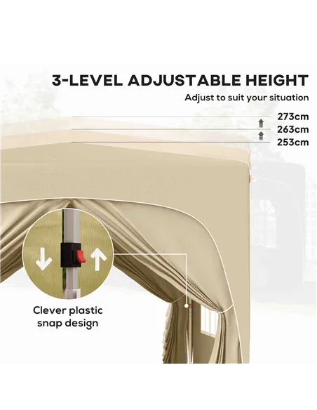 Outsunny 3 x 3m Pop-Up Gazebo Shelter, with Accessories - Sand