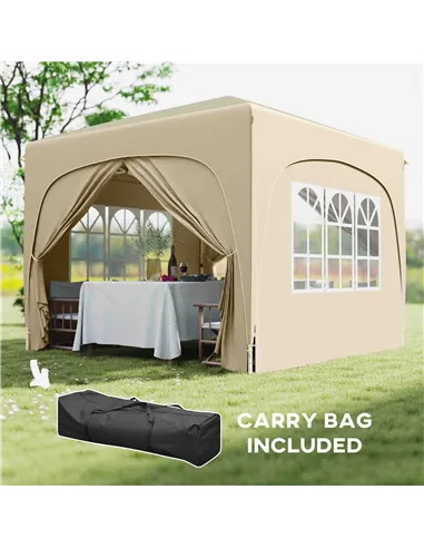 Outsunny 3 x 3m Pop-Up Gazebo Shelter, with Accessories - Sand