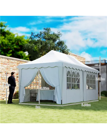 Outsunny 3 x 6m Pop Up Gazebo with Sides, UPF50+ Height Adjustable Marquee Party Tent, Wedding Canopy, Instant Event Shelter wit