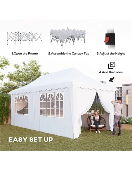 Outsunny 3 x 6m Pop Up Gazebo with Sides, UPF50+ Height Adjustable Marquee Party Tent, Wedding Canopy, Instant Event Shelter wit